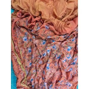 Vintage Silk Saree for Crafting Sewing Quilting Upcycled Projects Orange Floral